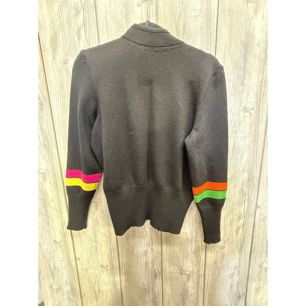 Toula Vintage Colorblock Geometric Zip Up Cardigan Sweater Womens 10 Black Multi - Picture 13 of 13